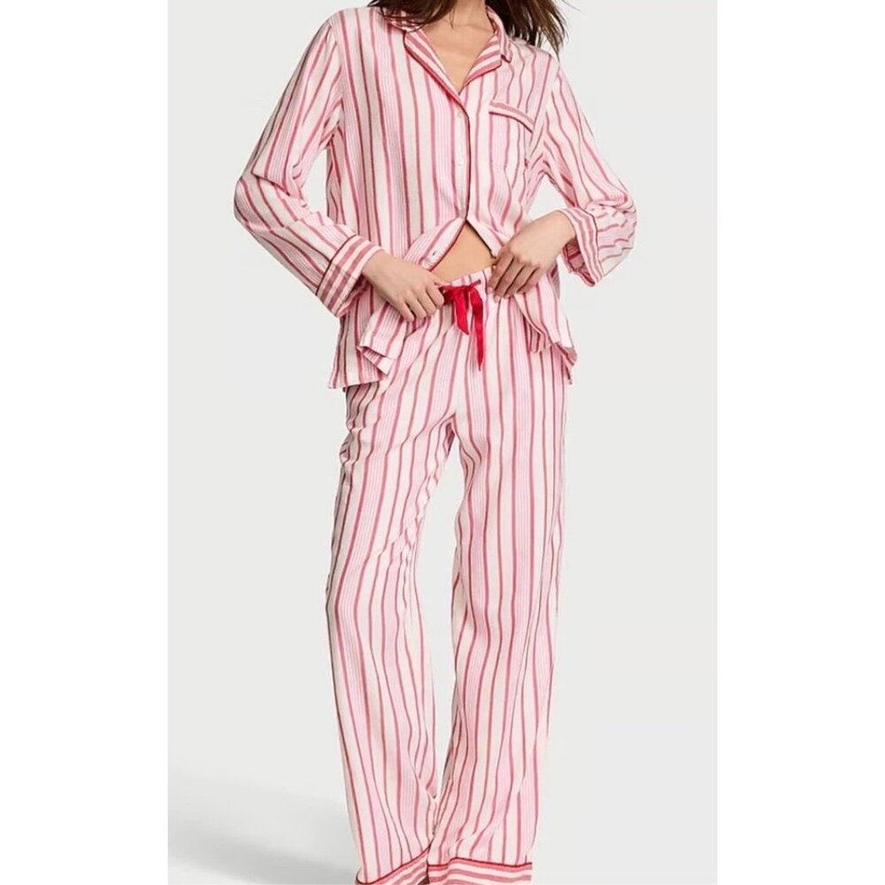 VICTORIA'S SECRET Pajama PJ Set Pink Red Metallic Stripe XXL Cotton Modal NWT